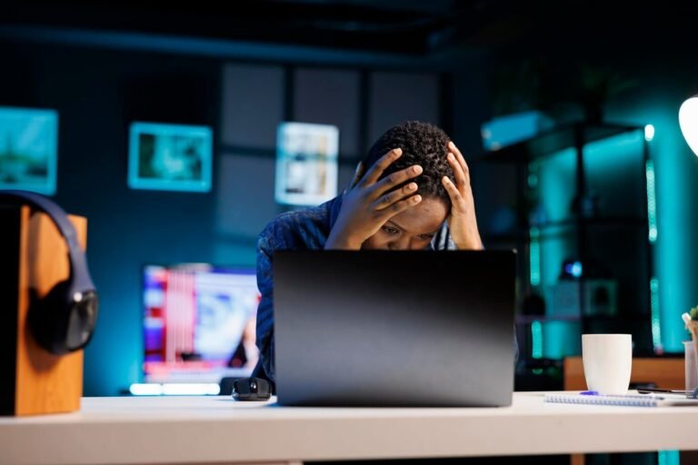 frustrated woman using modern laptop 482257 76558