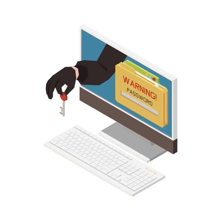 isometric illustration with warning notification computer hacker holding key stealing password 3d 1284 63365