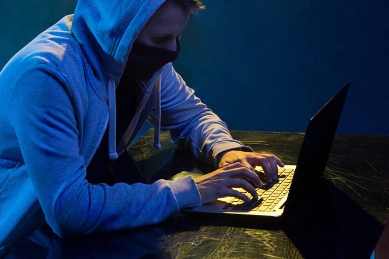 hooded computer hacker stealing information with laptop 155003 9013