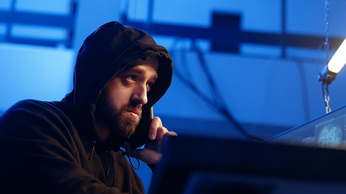 hacker hiding underground bunker chatting with friend telephone call 482257 108302